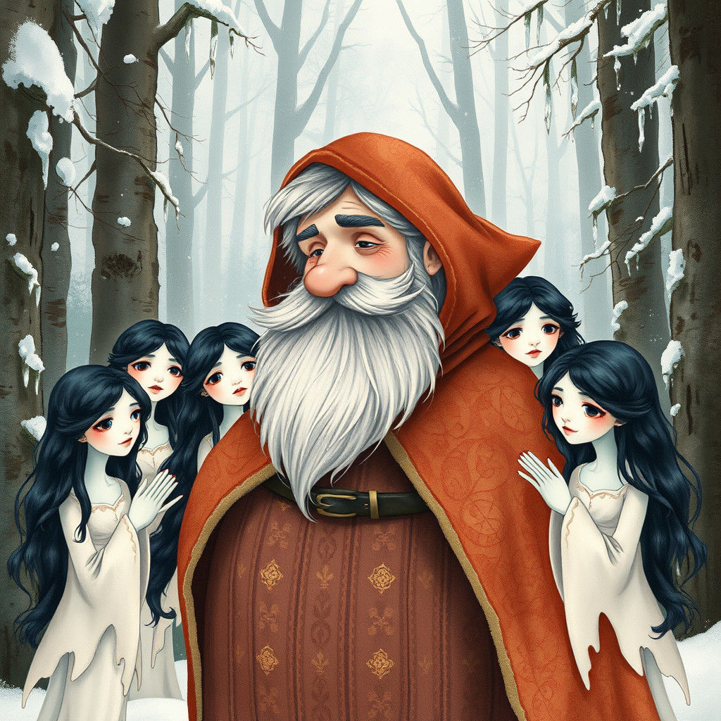 Dwarf and Snowwhites in Watercolor Landscape