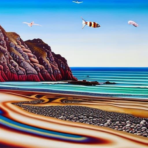 Colorful Beach Scene in Photorealistic Oil Painting