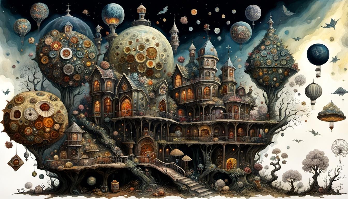 Mandelbulb Maze in Mixed Media Quilt Style