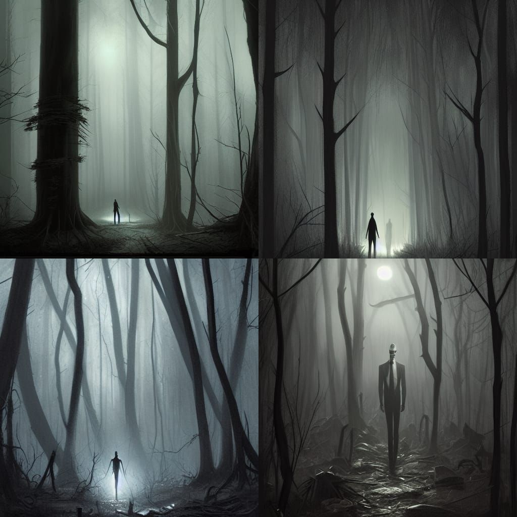 Sinister Slender Man in Dark Woods