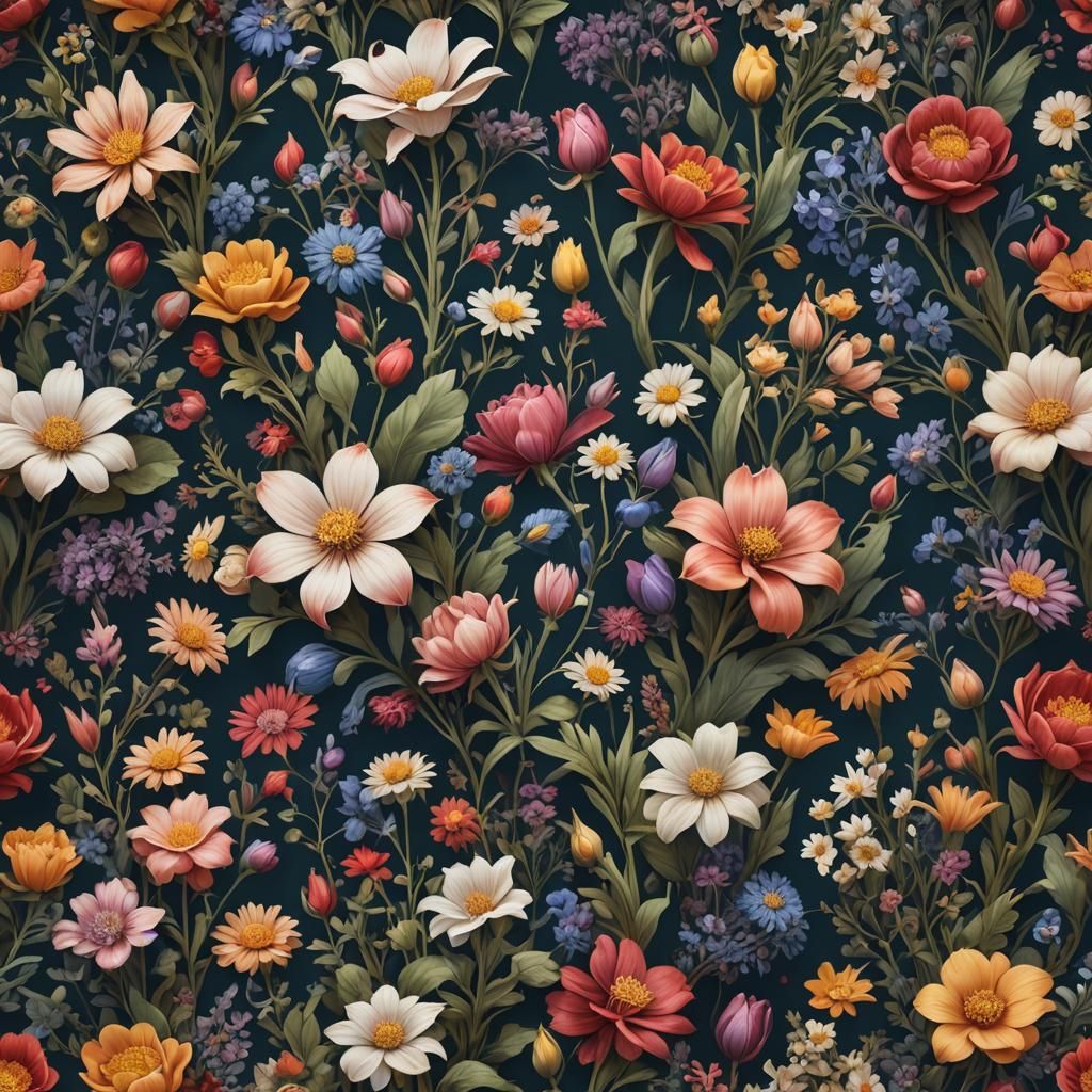 Detailed Floral Prints Matte Painting in Deep Color