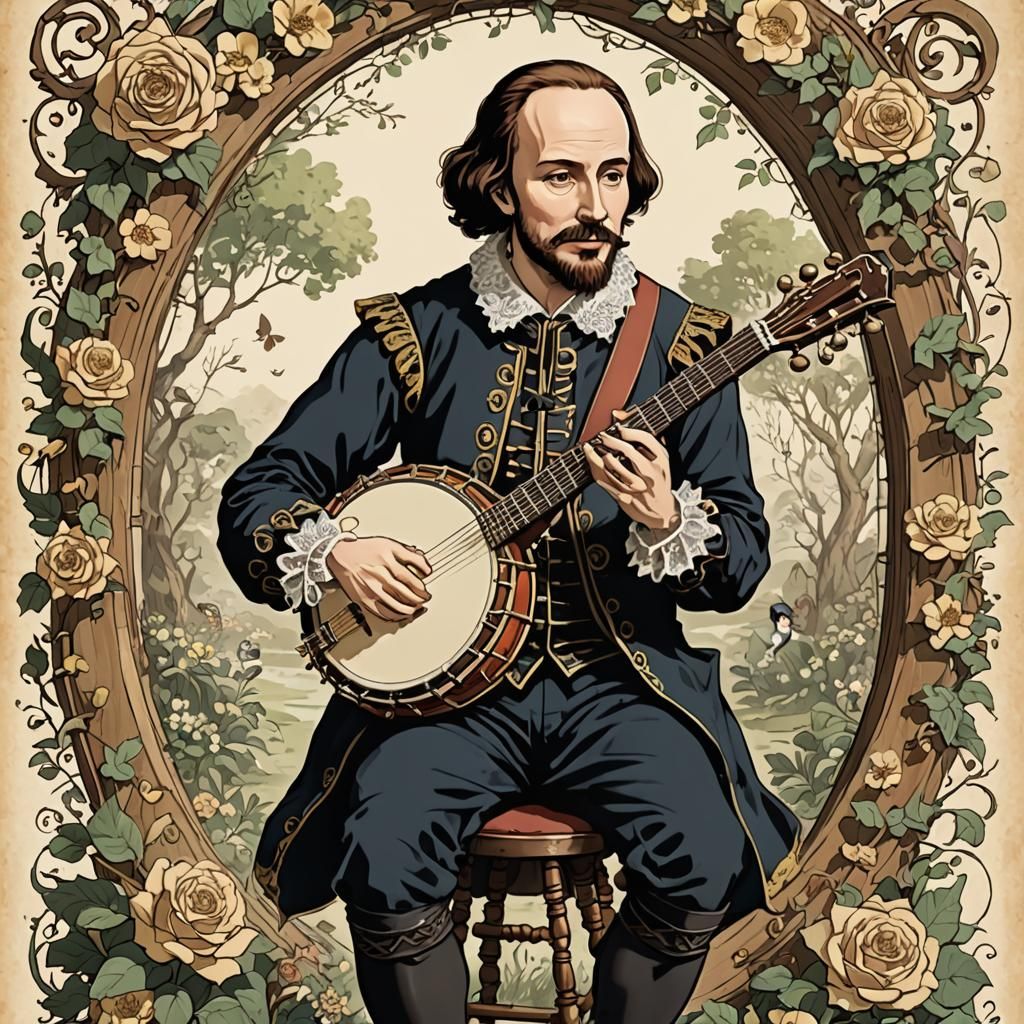 Shakespeare Plays Banjo in Anime Style