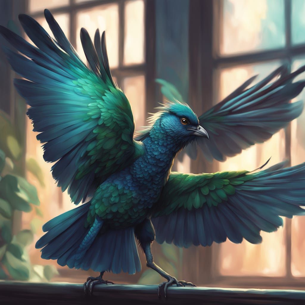 Surreal Hirondelle on Windowsill in Hyperrealistic Splash Ar...