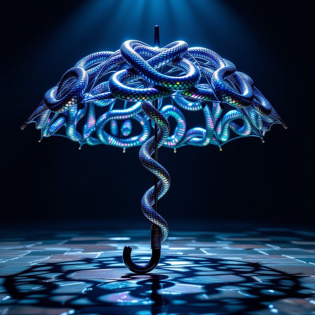 Photorealistic Snake Umbrella in Dramatic Lighting