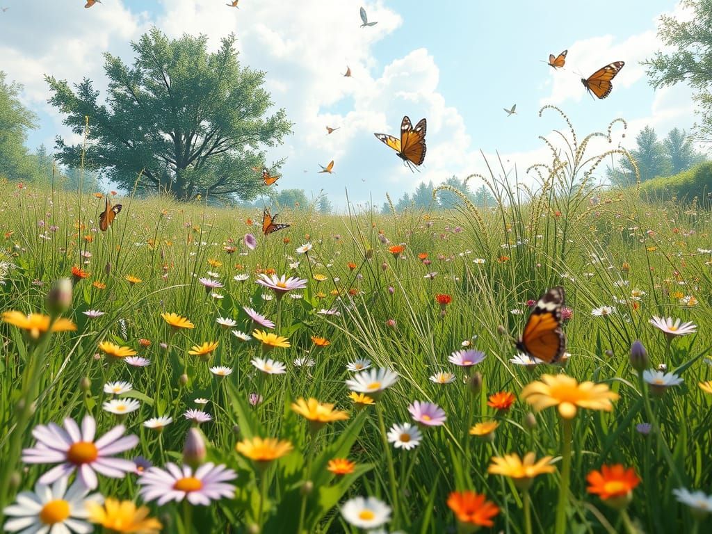 Vibrant Wildflower Meadow in 3D Anime Style