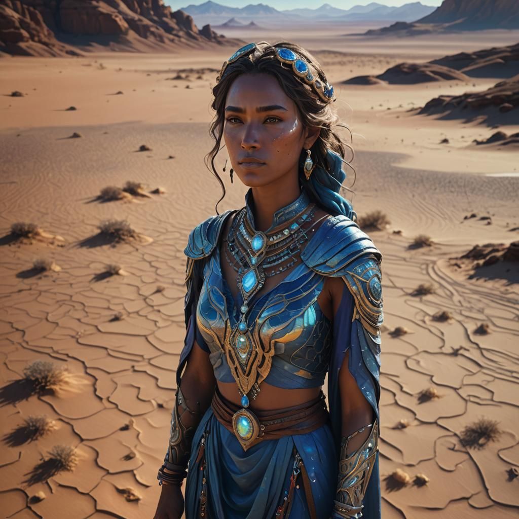 Lonely Woman in Arid Desert: Fantasy Concept Art