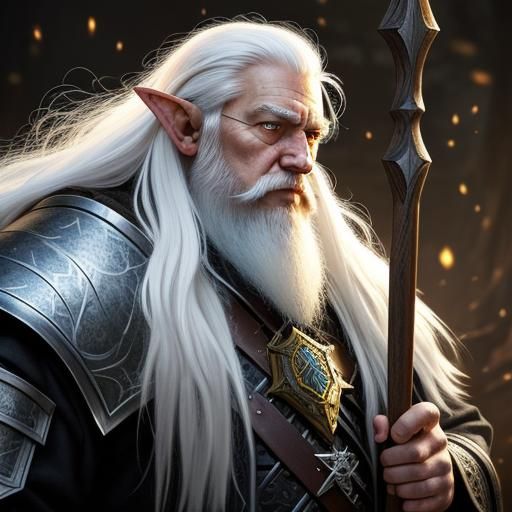 Armored Elf Wizard with Staff in D&D Style