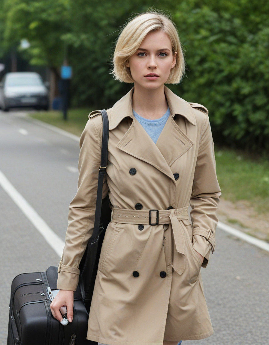 Sultry Blonde in Trenchcoat, Lost in Thought