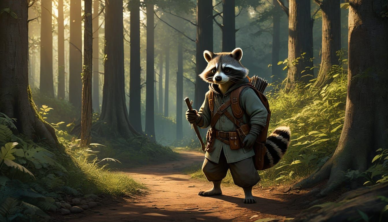 Medieval Raccoon Outlaw in Earthy Colors