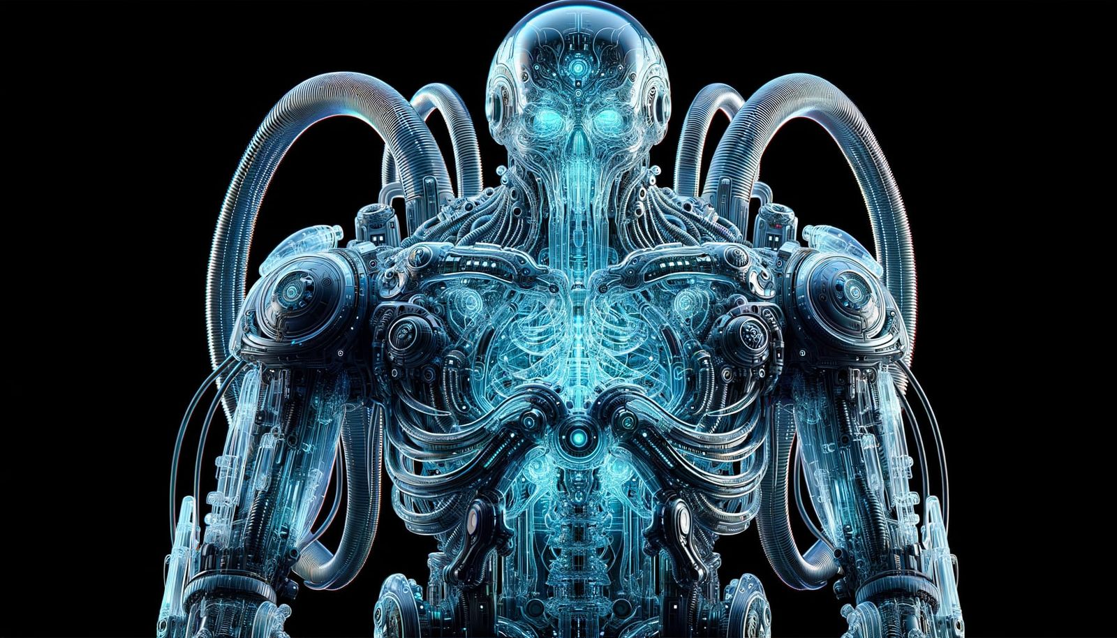 Futuristic Transparent Robot in Cyberpunk Style