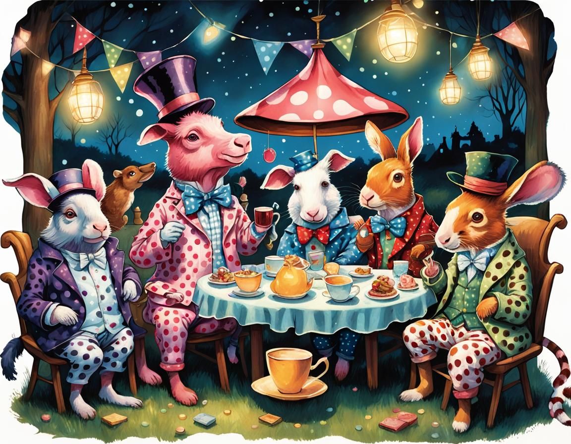 Farm Animals' Mad Hatter Pajama Party