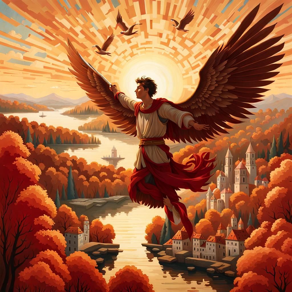 Icarus Soaring Above Autumnal Forest