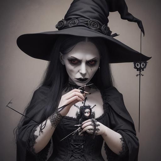 Gothic Witch Performing Voodoo Ritual