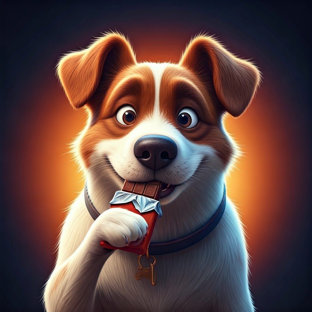 A Loyal Companion Savoring a Treat in a Vibrant Cinematic Sc...