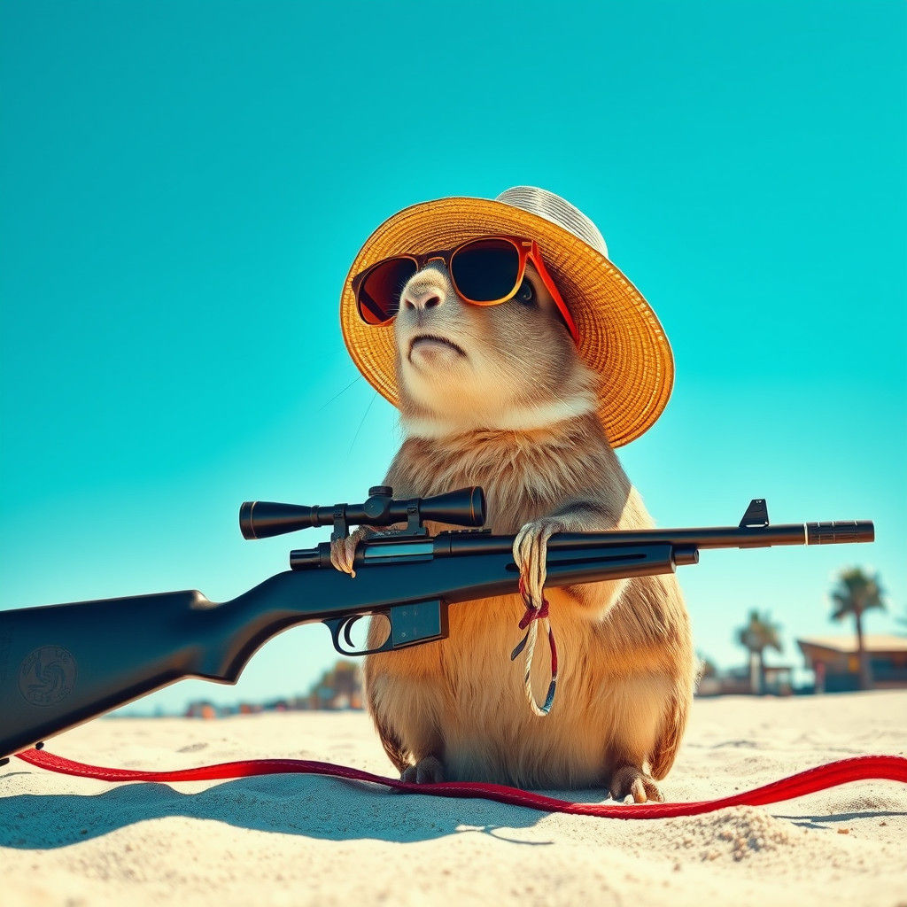 Frog Bodybuilder on the Beach in Pop Art Style