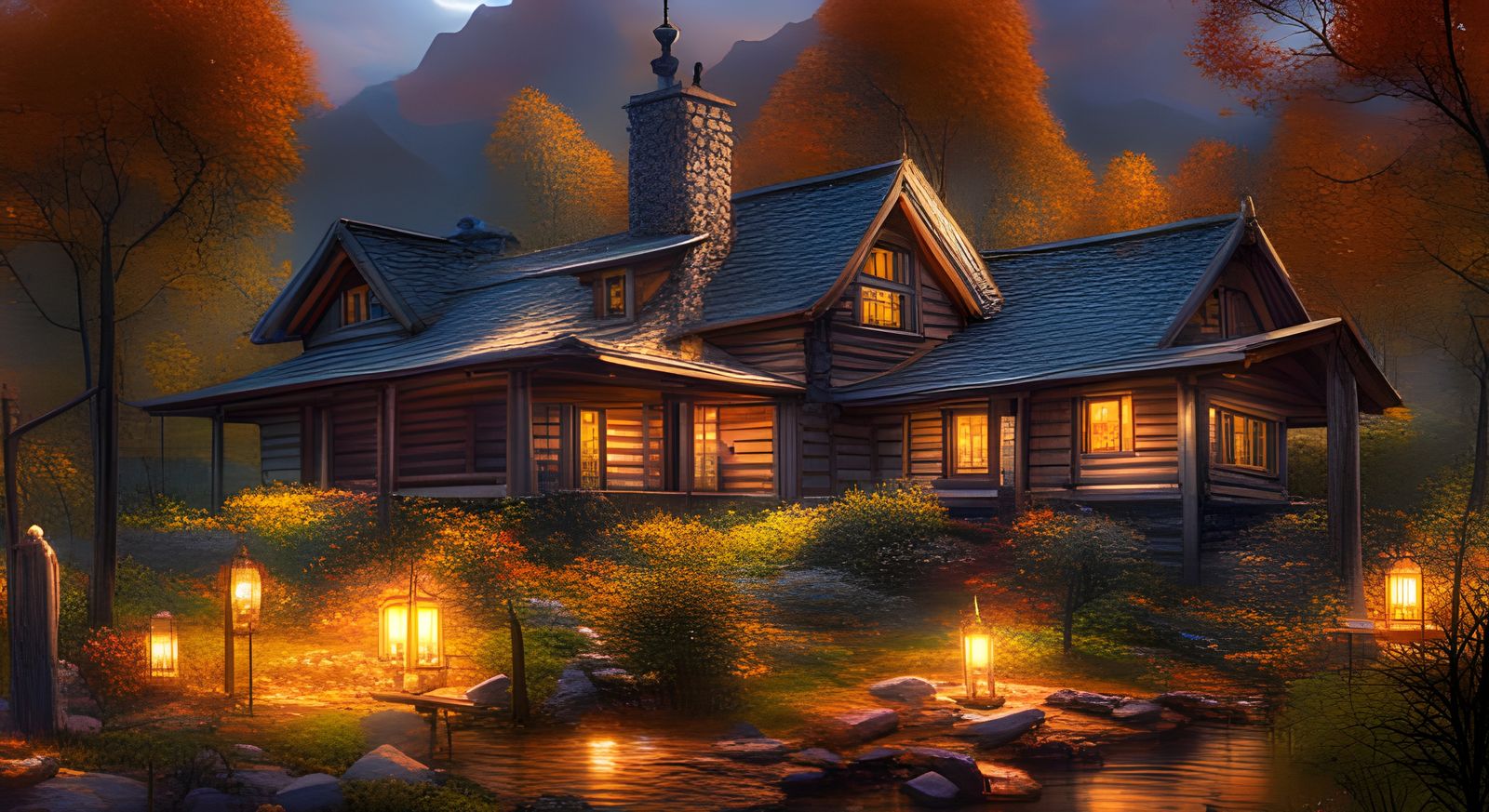 Autumn Log Cabin in Hyperdetailed Landscape