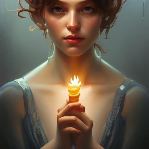 Dramatic Portrait with Match, Hyperdetailed Digital Art