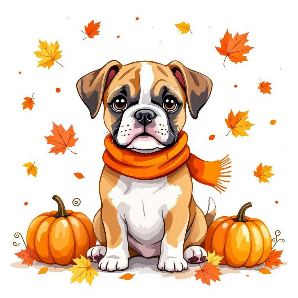Whimsical Boxer Dog in Autumnal Scene