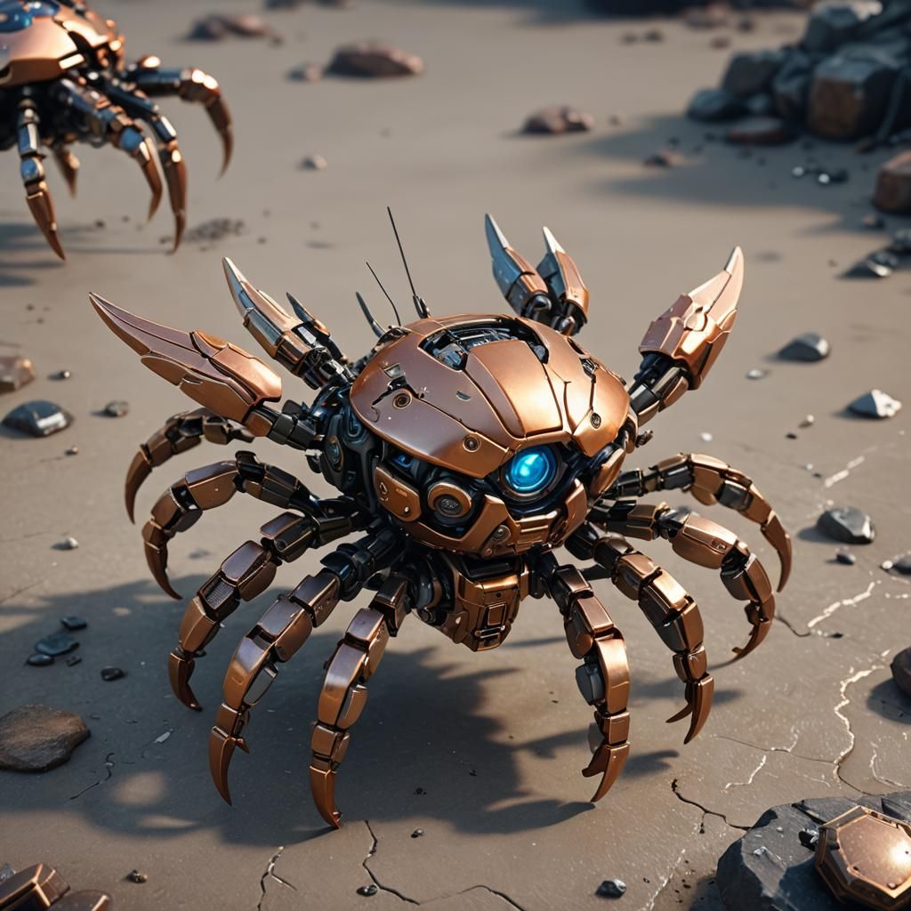 Flying Copper Crab with Lightning Gun, Sci-Fi Art