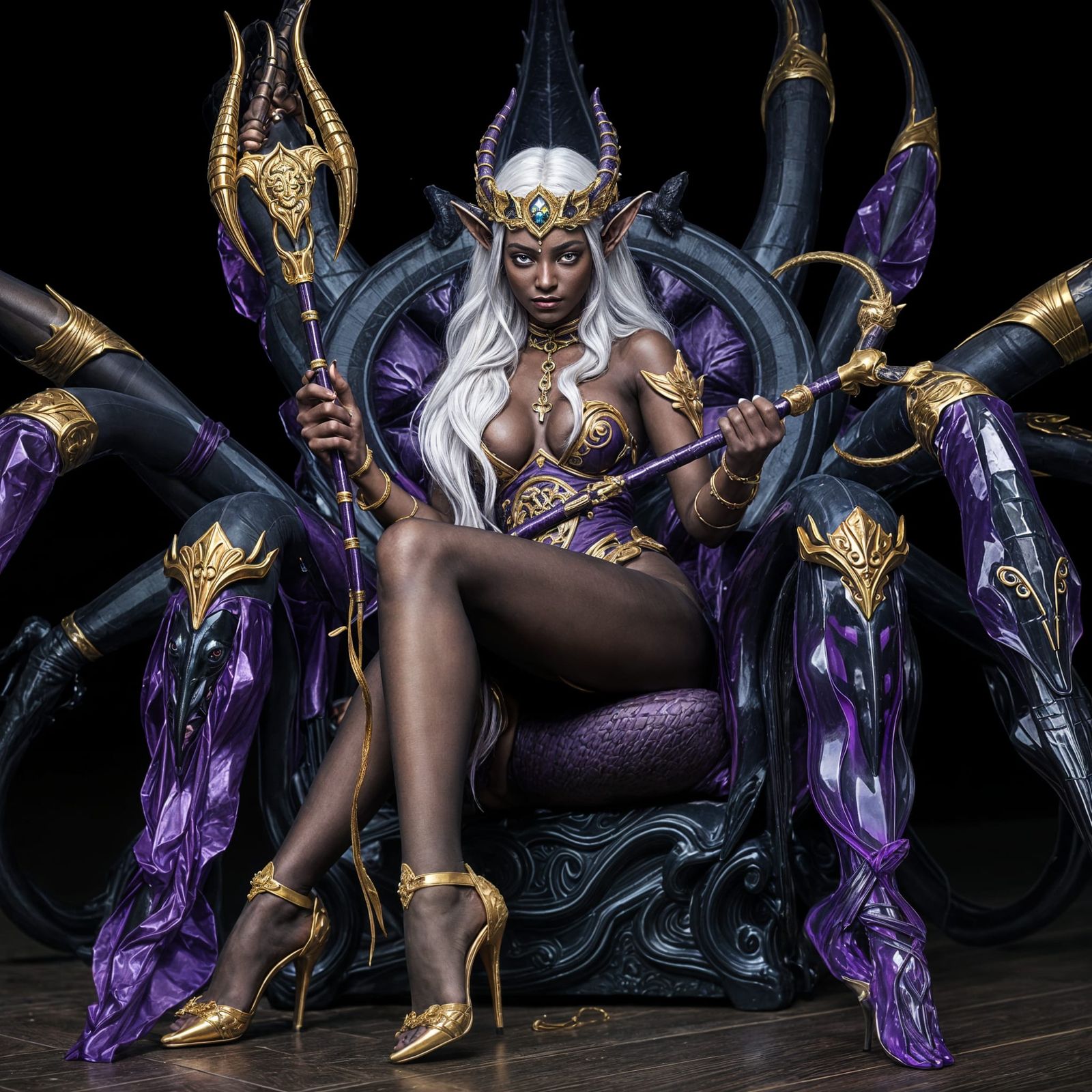 Ebony Elf Priestess on Spider Throne