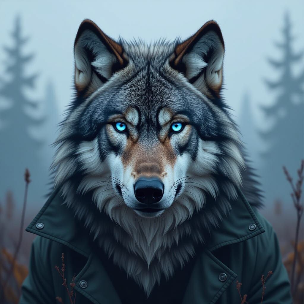 Wolf with Piercing Gaze in Gritty Digital Painting Style