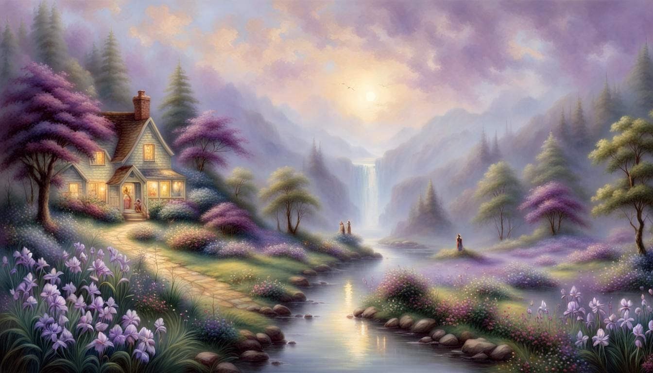 Ethereal Purple Iris in Hyperdetailed Fantasy Landscape
