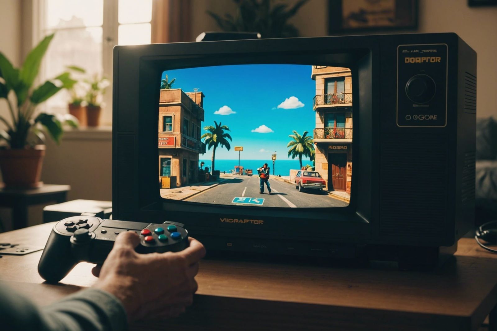 Cinematic Film Still of Vintage Video Game Console