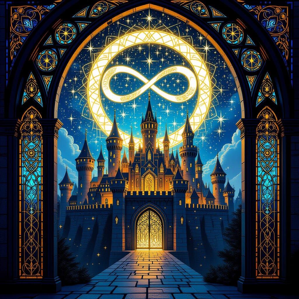 Radiant City in Stained Glass, Luminous Fantasy Art