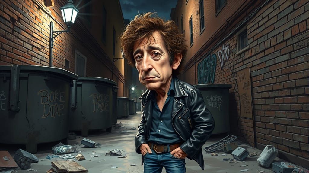 Gritty Bob Dylan Caricature in Hyper-Realistic Style