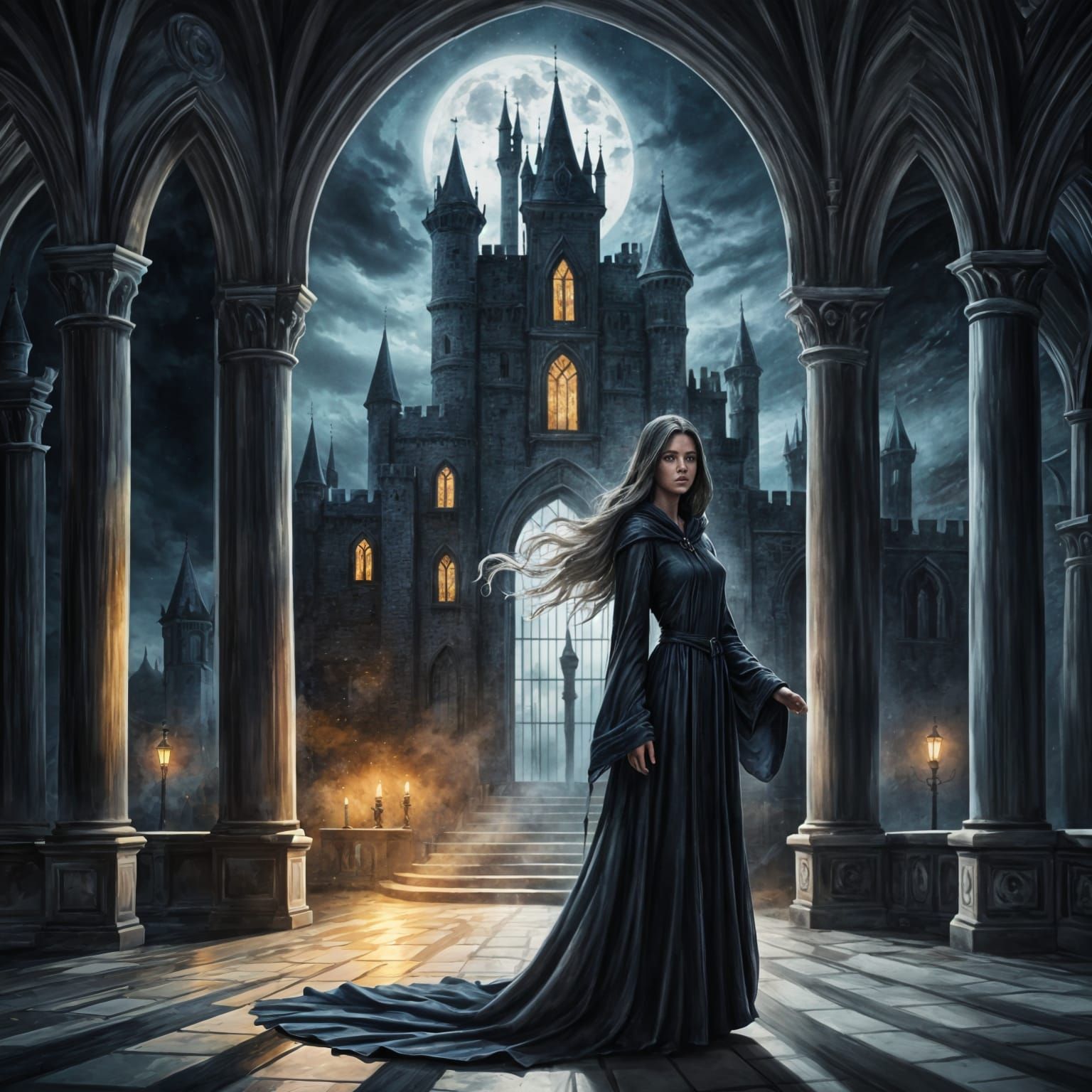 Girl with Supernatural Powers in Dark Forest