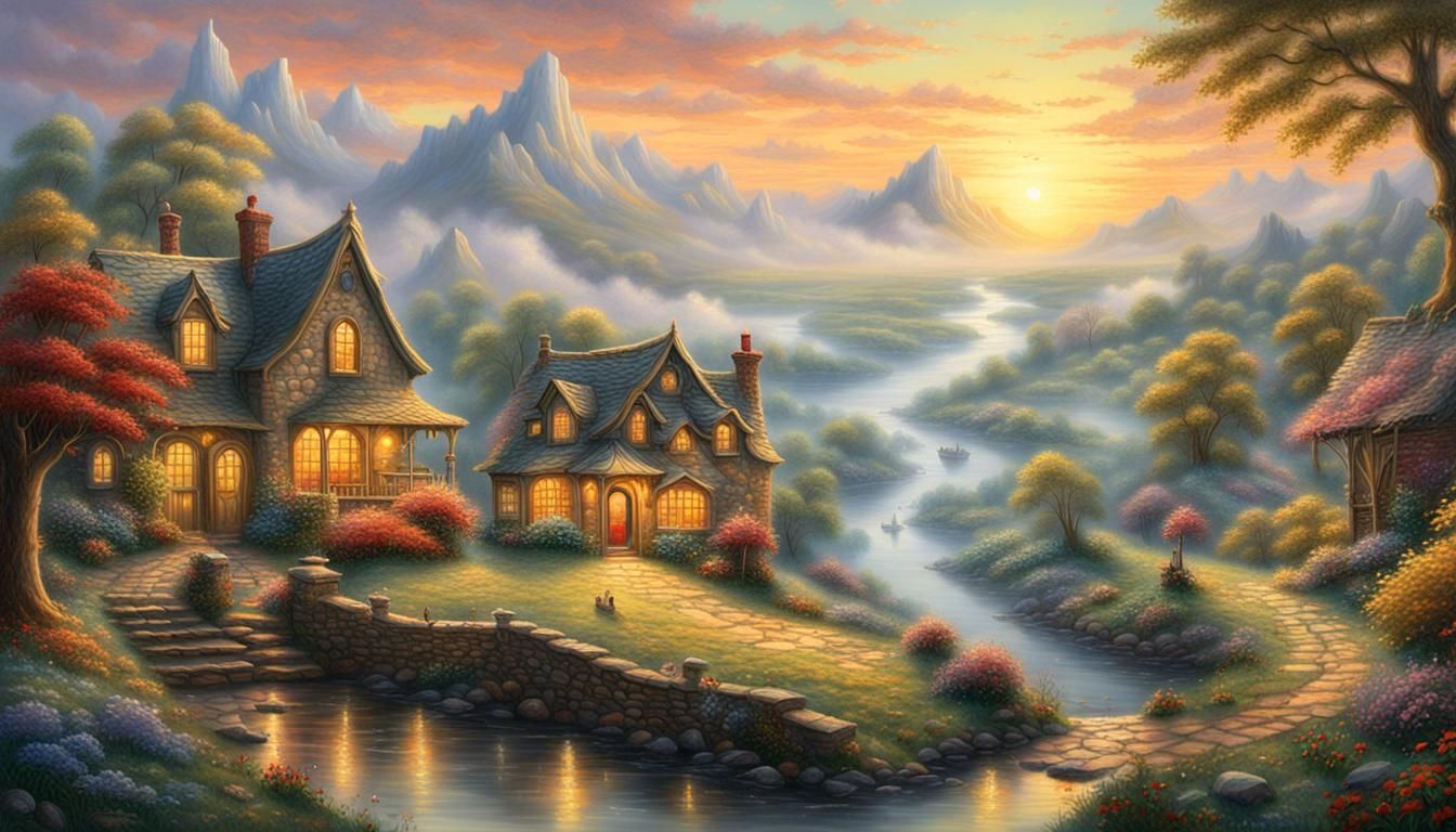 Ethereal Golden Hour Scene with Fantasy Details