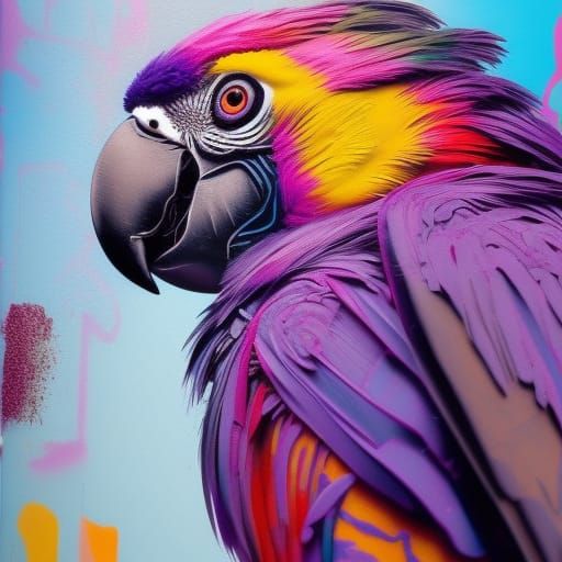 Photorealistic Purple Parrot in Graffiti Art Style
