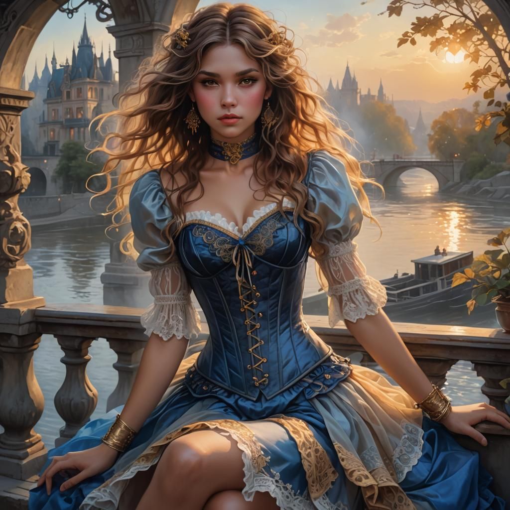 Mystical Woman on Terrace, Hyperrealistic Concept Art