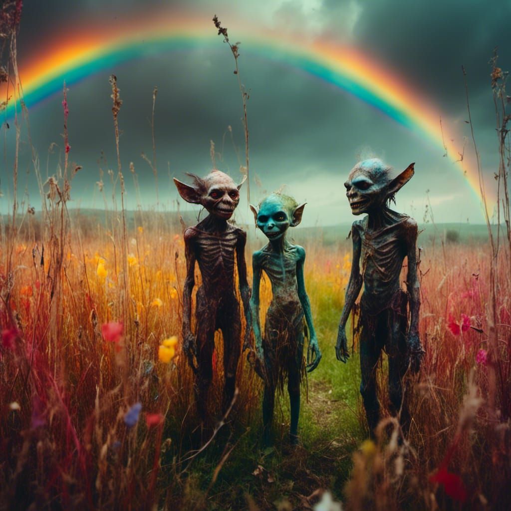 Evil Goblins Admire a Colorful Rainbow