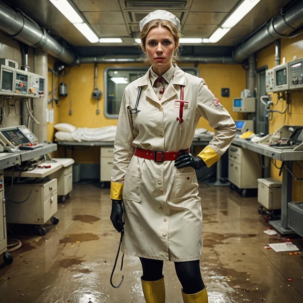 Menacing Nurse in High-Tech Operating Theater