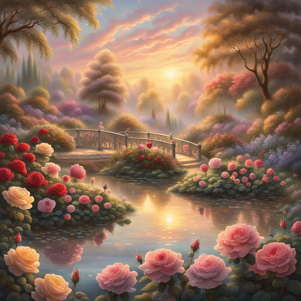 Rose Garden Pond in Ethereal Light