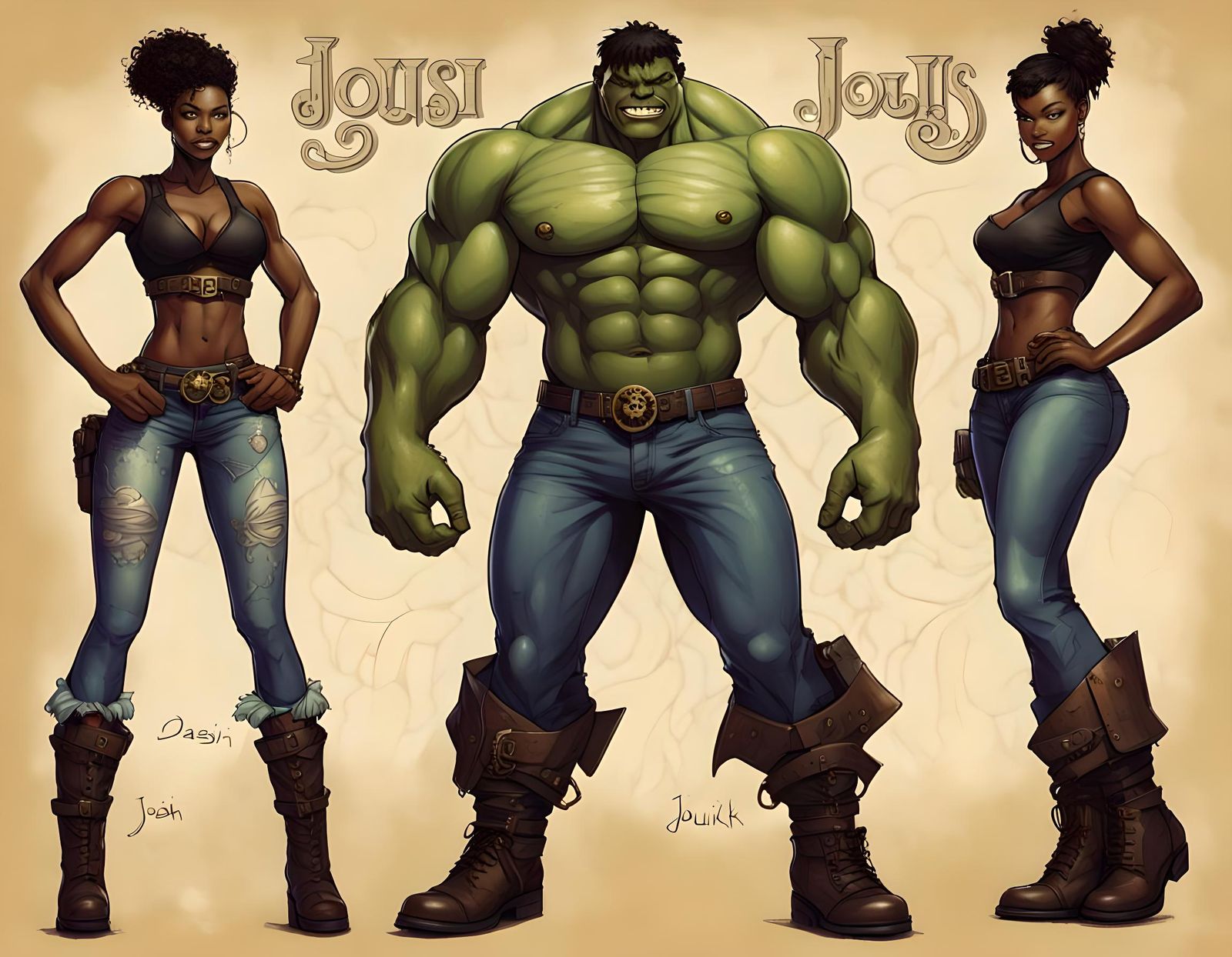 Steampunk Hulk with Woman, Fantasy Art