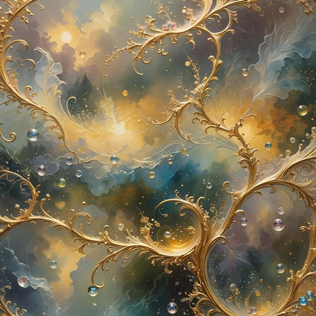 Ethereal Glass on Gold: A Luminous Oil Painting