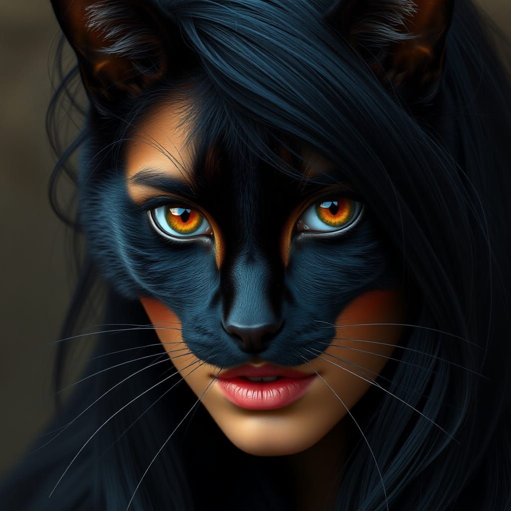 Surreal Goddess Merges Human and Feline Elegance