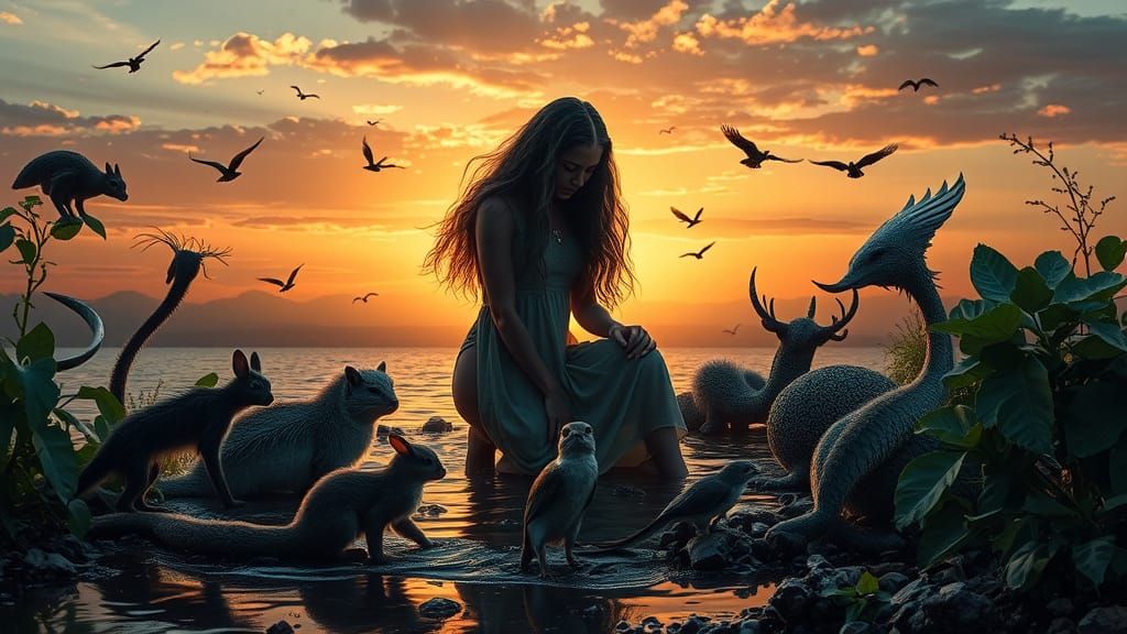 Mystical Creatures Collage at Sunset