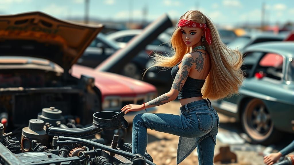 Tattooed Female Rebel Tears Apart Junkyard Cars