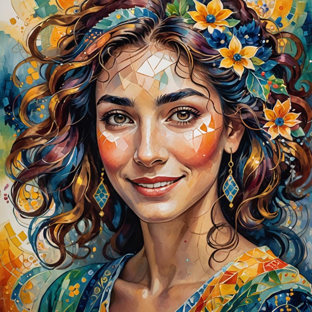 Vibrant Portrait of Smiling Girl with Intricate Hair