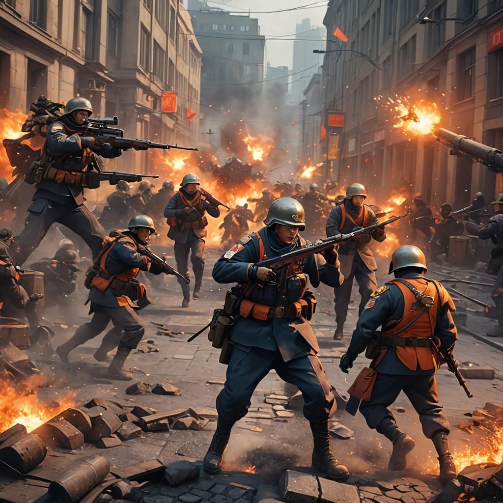 Anime Battle of Berlin: Explosive 3D Concept Art