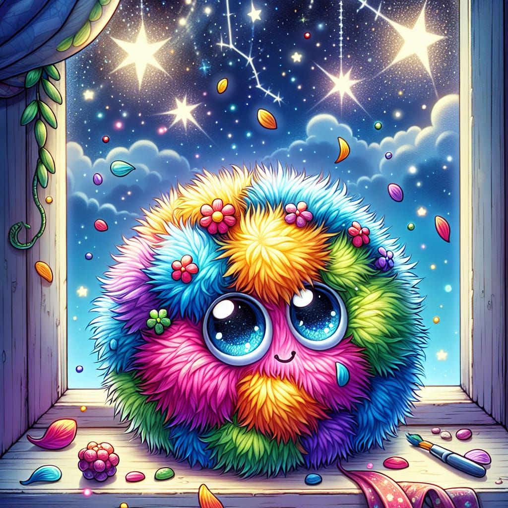 Whimsical Fuzzball in Storybook Illustration Style