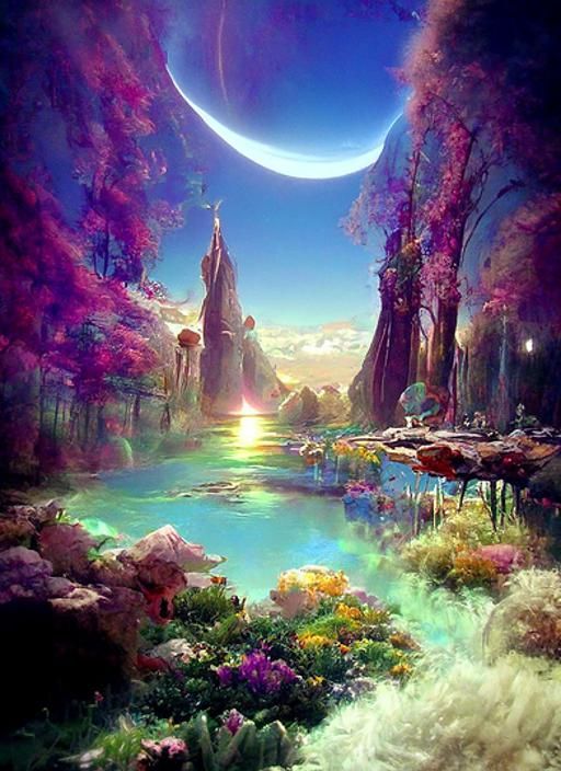 Pastel Alien Desert Oasis with Luminous Stars