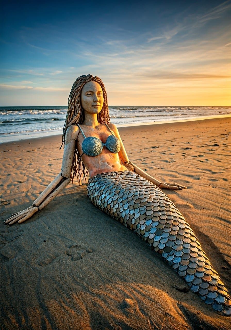 Ocean Mermaid Sculpture from Repurposed Materials