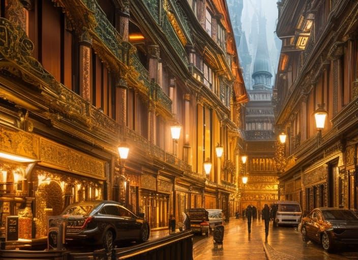 Leadenhall Market Scene in Art Nouveau Style
