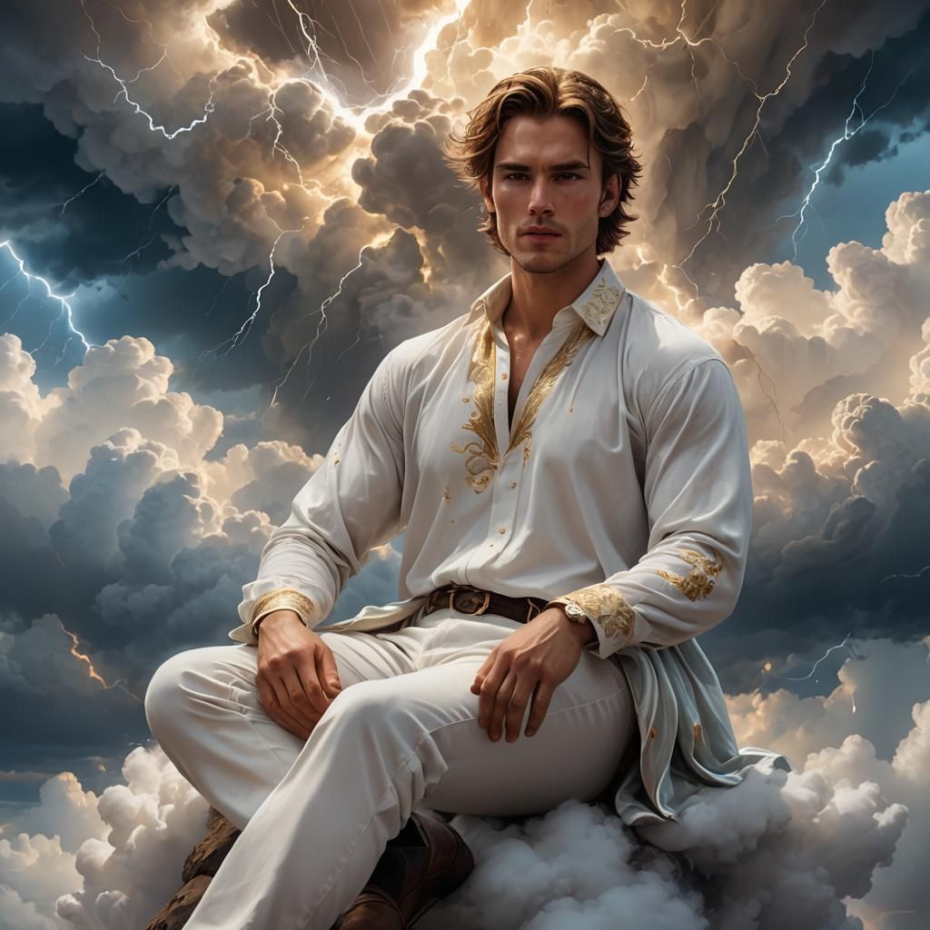 Ethereal Man on Cloud in Storm, Digital Art