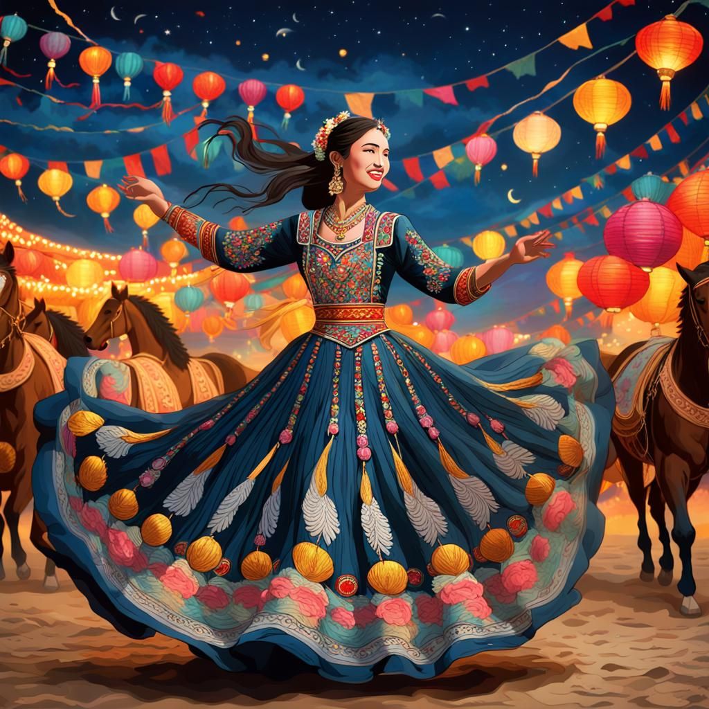 Ibetian Woman Dancing at Horse Festival