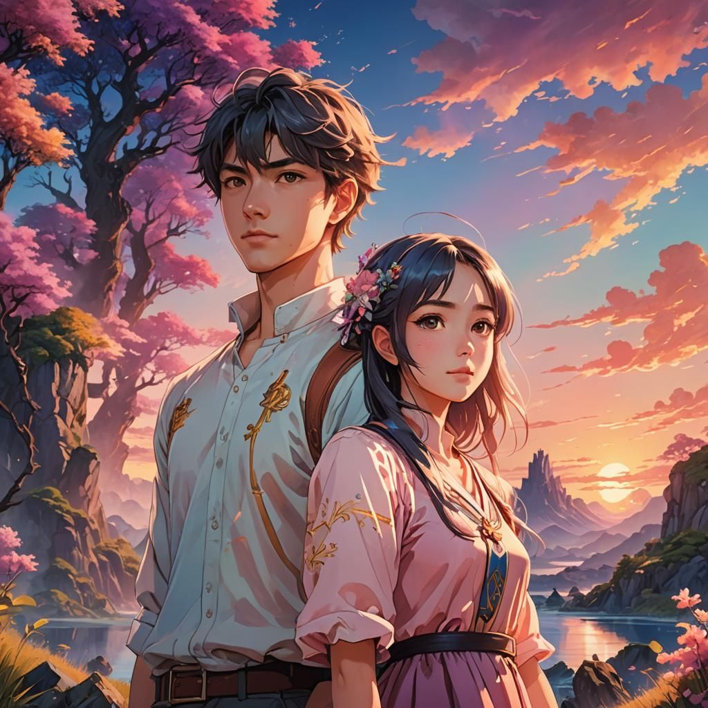 Anime Style Portrait of a Beautiful Young Couple
